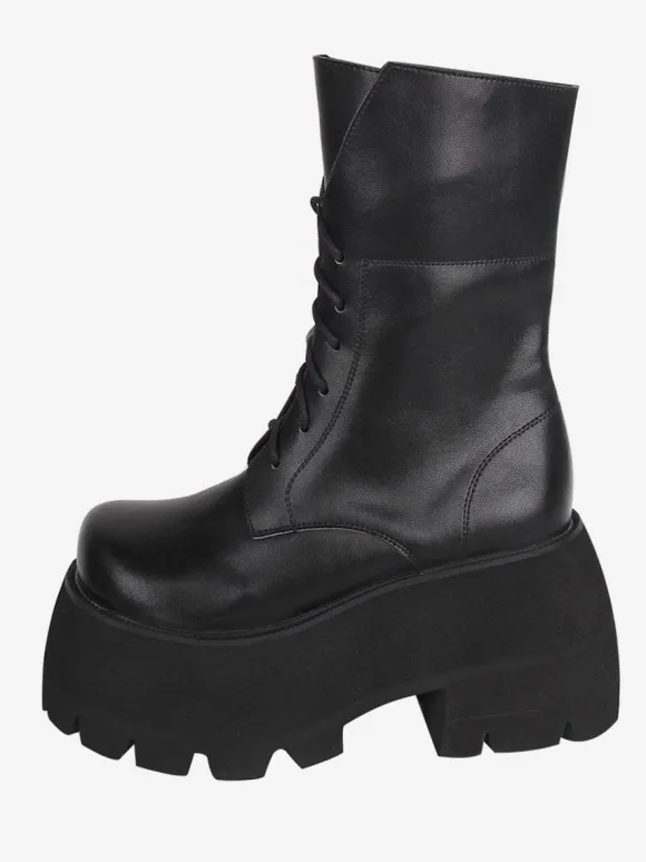 Gothic Lolita Boots PU Leather PU Round Toe White Lolita Footwear