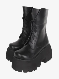 Gothic Lolita Boots PU Leather PU Round Toe White Lolita Footwear