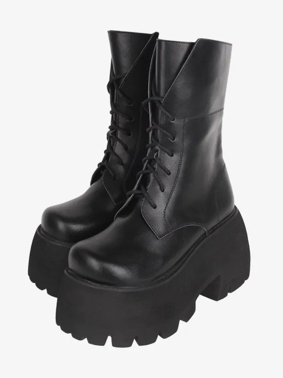 Gothic Lolita Boots PU Leather PU Round Toe White Lolita Footwear