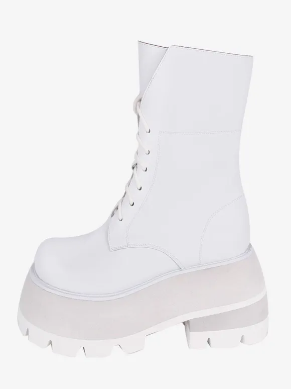 Gothic Lolita Boots PU Leather PU Round Toe White Lolita Footwear