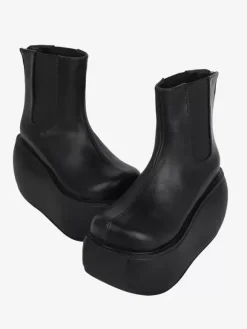 Gothic Lolita Boots PU Leather PU Round Toe Black Lolita Footwear