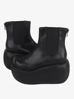 Gothic Lolita Boots PU Leather PU Round Toe Black Lolita Footwear