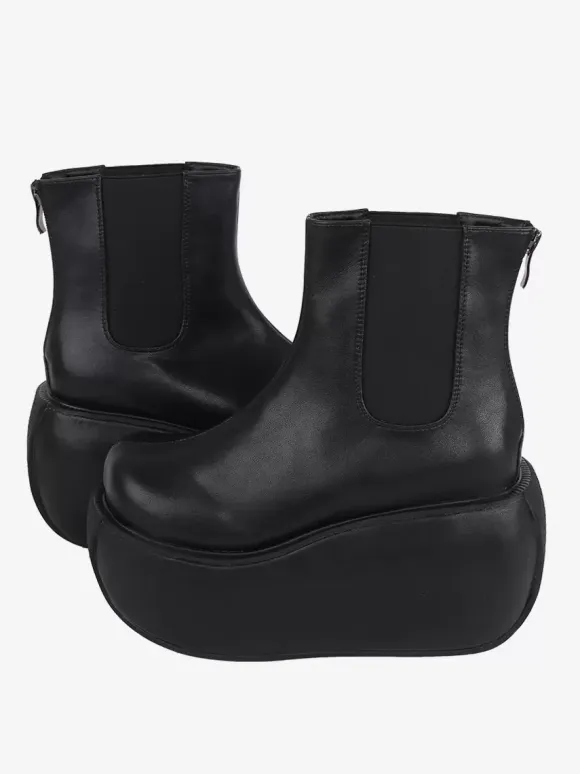 Gothic Lolita Boots PU Leather PU Round Toe Black Lolita Footwear