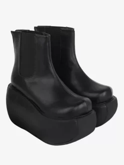 Gothic Lolita Boots PU Leather PU Round Toe Black Lolita Footwear