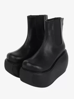 Gothic Lolita Boots PU Leather PU Round Toe Black Lolita Footwear