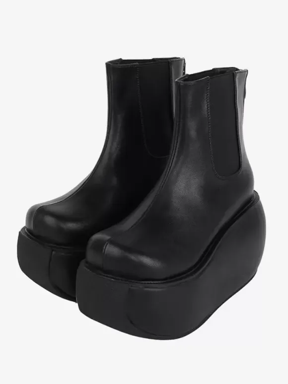 Gothic Lolita Boots PU Leather PU Round Toe Black Lolita Footwear