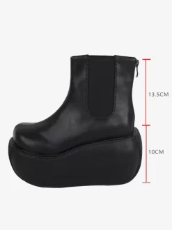 Gothic Lolita Boots PU Leather PU Round Toe Black Lolita Footwear