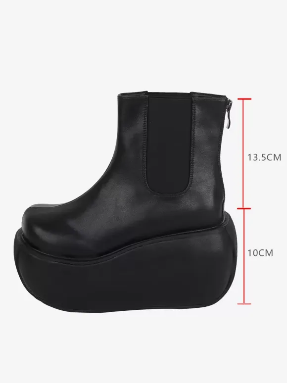 Gothic Lolita Boots PU Leather PU Round Toe Black Lolita Footwear