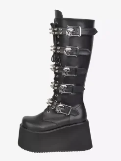 Gothic Lolita Boots PU Leather PU Round Toe Black Wedge Heel Lolita Shoes