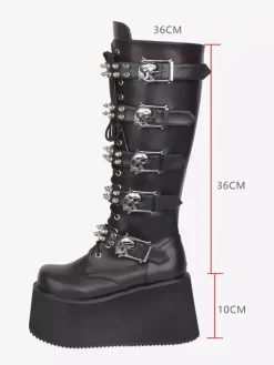 Gothic Lolita Boots PU Leather PU Round Toe Black Wedge Heel Lolita Shoes