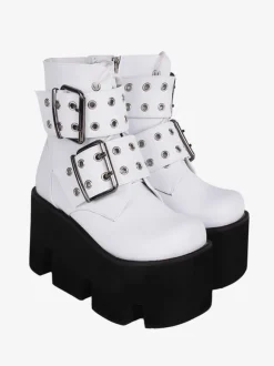 Gothic Lolita Boots PU Leather PU Round Toe White Lolita Footwear