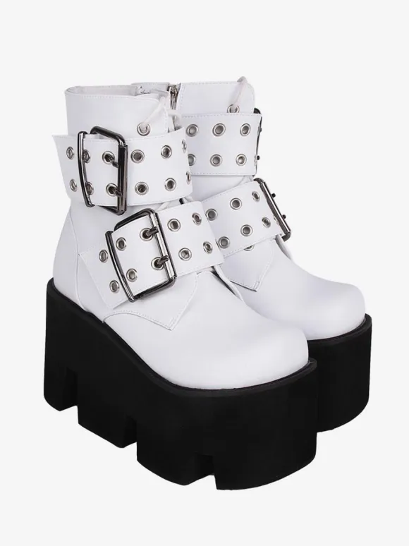 Gothic Lolita Boots PU Leather PU Round Toe White Lolita Footwear