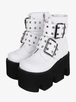 Gothic Lolita Boots PU Leather PU Round Toe White Lolita Footwear