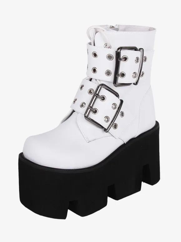 Gothic Lolita Boots PU Leather PU Round Toe White Lolita Footwear