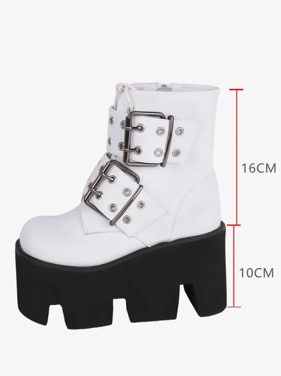 Gothic Lolita Boots PU Leather PU Round Toe White Lolita Footwear