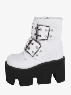 Gothic Lolita Boots PU Leather PU Round Toe White Lolita Footwear
