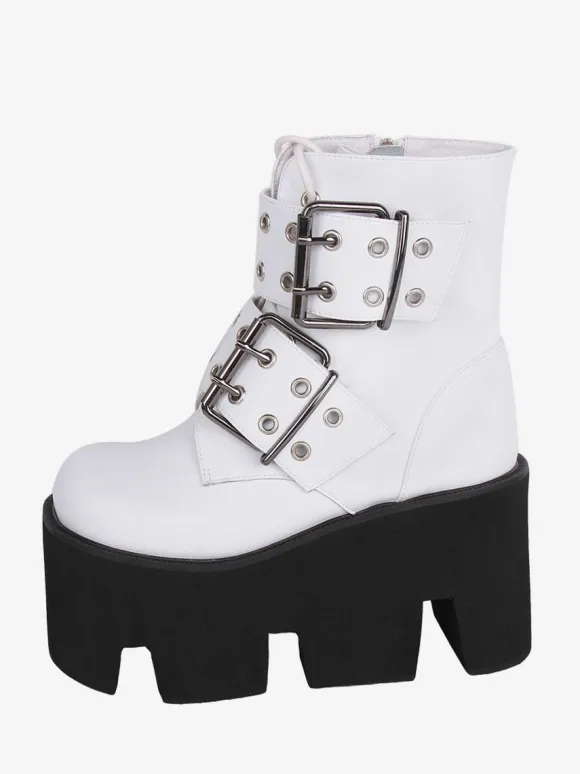 Gothic Lolita Boots PU Leather PU Round Toe White Lolita Footwear