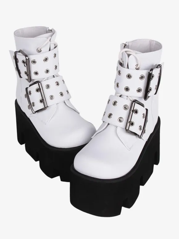Gothic Lolita Boots PU Leather PU Round Toe White Lolita Footwear