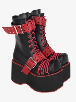 Gothic Lolita Boots PU Leather PU Round Toe Burgundy Lolita Footwear
