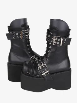 Gothic Lolita Boots PU Leather PU Round Toe Burgundy Lolita Footwear