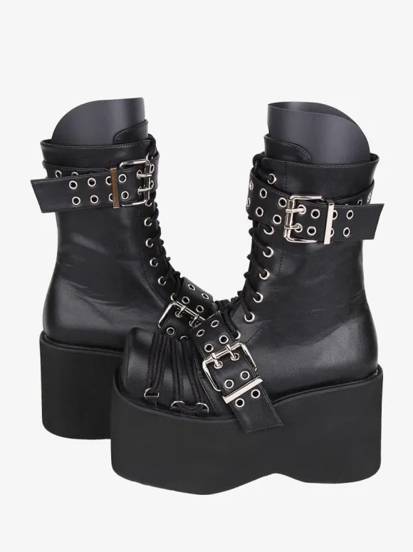 Gothic Lolita Boots PU Leather PU Round Toe Burgundy Lolita Footwear