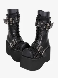 Gothic Lolita Boots PU Leather PU Round Toe Burgundy Lolita Footwear