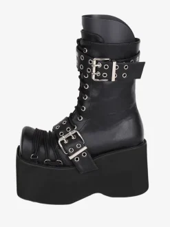 Gothic Lolita Boots PU Leather PU Round Toe Burgundy Lolita Footwear