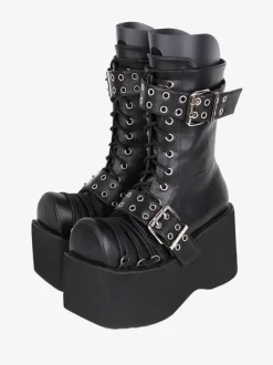 Gothic Lolita Boots PU Leather PU Round Toe Burgundy Lolita Footwear
