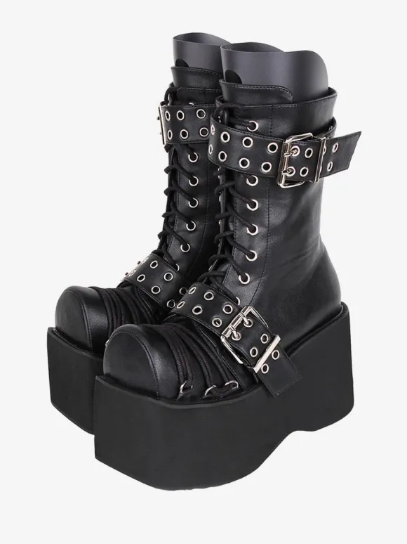 Gothic Lolita Boots PU Leather PU Round Toe Burgundy Lolita Footwear