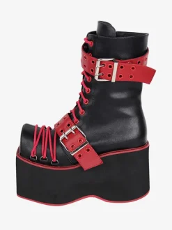 Gothic Lolita Boots PU Leather PU Round Toe Burgundy Lolita Footwear