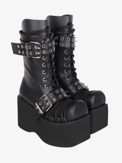 Gothic Lolita Boots PU Leather PU Round Toe Burgundy Lolita Footwear