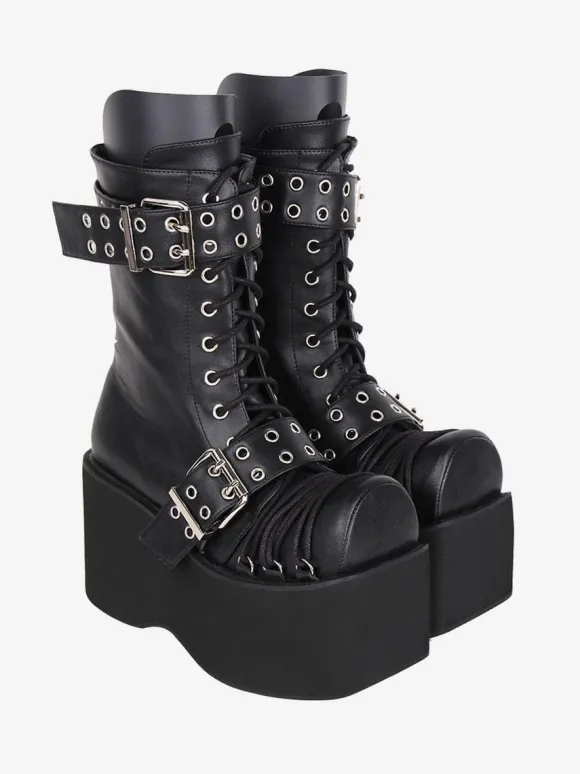 Gothic Lolita Boots PU Leather PU Round Toe Burgundy Lolita Footwear