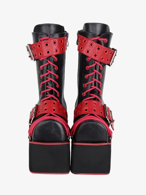 Gothic Lolita Boots PU Leather PU Round Toe Burgundy Lolita Footwear
