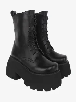 Gothic Lolita Boots PU Leather PU Round Toe White Lolita Footwear