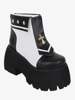 Gothic Lolita Boots PU Leather Metallic Grommets Square Toe Black Lolita Footwear