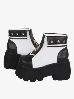 Gothic Lolita Boots PU Leather Metallic Grommets Square Toe Black Lolita Footwear
