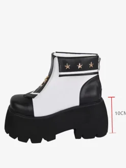 Gothic Lolita Boots PU Leather Metallic Grommets Square Toe Black Lolita Footwear