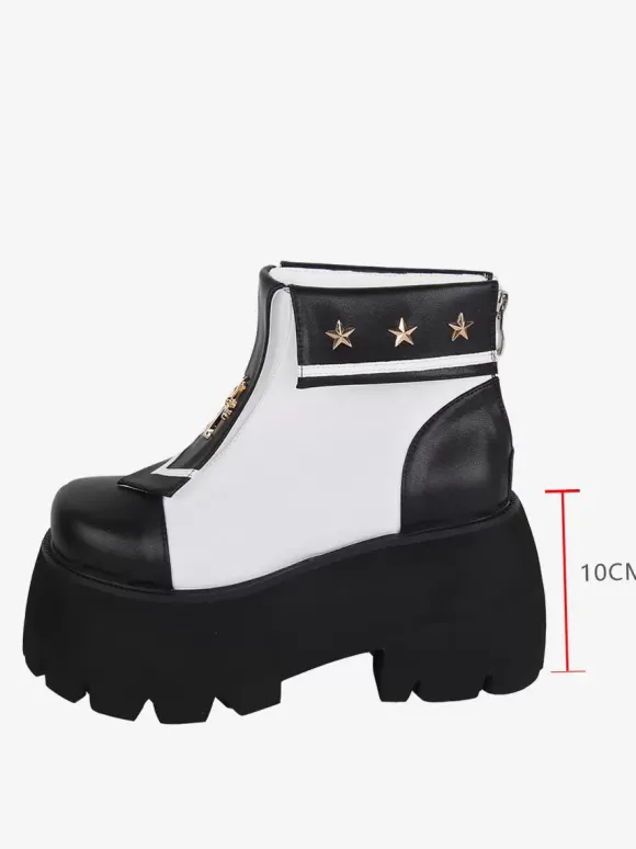 Gothic Lolita Boots PU Leather Metallic Grommets Square Toe Black Lolita Footwear