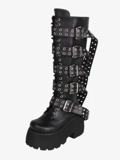Gothic Lolita Boots PU Leather PU Round Toe Black Lolita Footwear