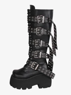 Gothic Lolita Boots PU Leather PU Round Toe Black Lolita Footwear
