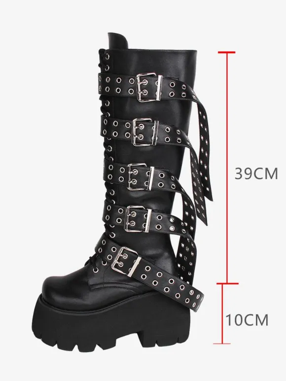 Gothic Lolita Boots PU Leather PU Round Toe Black Lolita Footwear