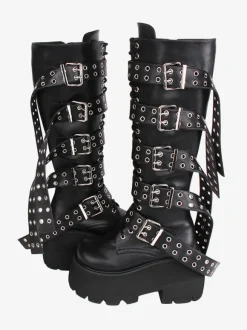 Gothic Lolita Boots PU Leather PU Round Toe Black Lolita Footwear