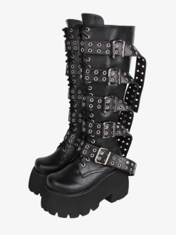 Gothic Lolita Boots PU Leather PU Round Toe Black Lolita Footwear