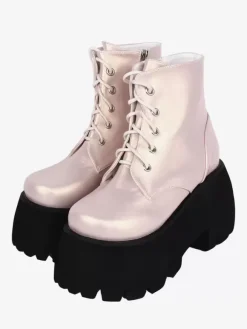 Gothic Lolita Boots PU Leather Round Toe Khaki Lolita Footwear