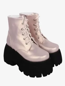 Gothic Lolita Boots PU Leather Round Toe Khaki Lolita Footwear