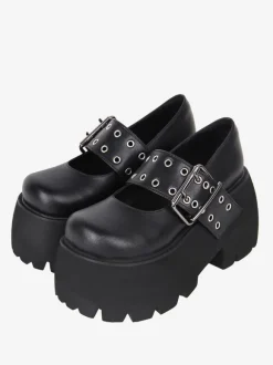 Gothic Lolita Boots PU Leather PU Round Toe Black Lolita Footwear