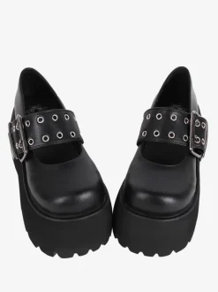 Gothic Lolita Boots PU Leather PU Round Toe Black Lolita Footwear
