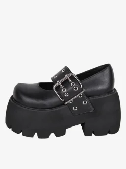 Gothic Lolita Boots PU Leather PU Round Toe Black Lolita Footwear