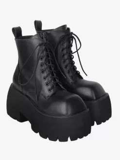 Gothic Lolita Boots White Lace up Square Toe PU Leather Lolita Footwear