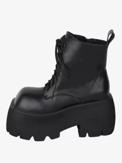 Gothic Lolita Boots White Lace up Square Toe PU Leather Lolita Footwear